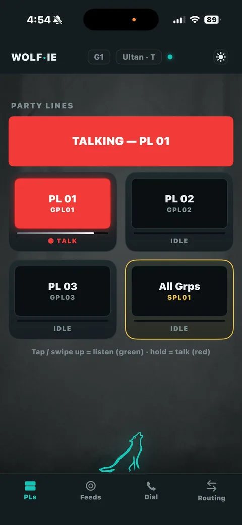 PL 01 held to talk: the key turns red and a banner reads Talking PL 01